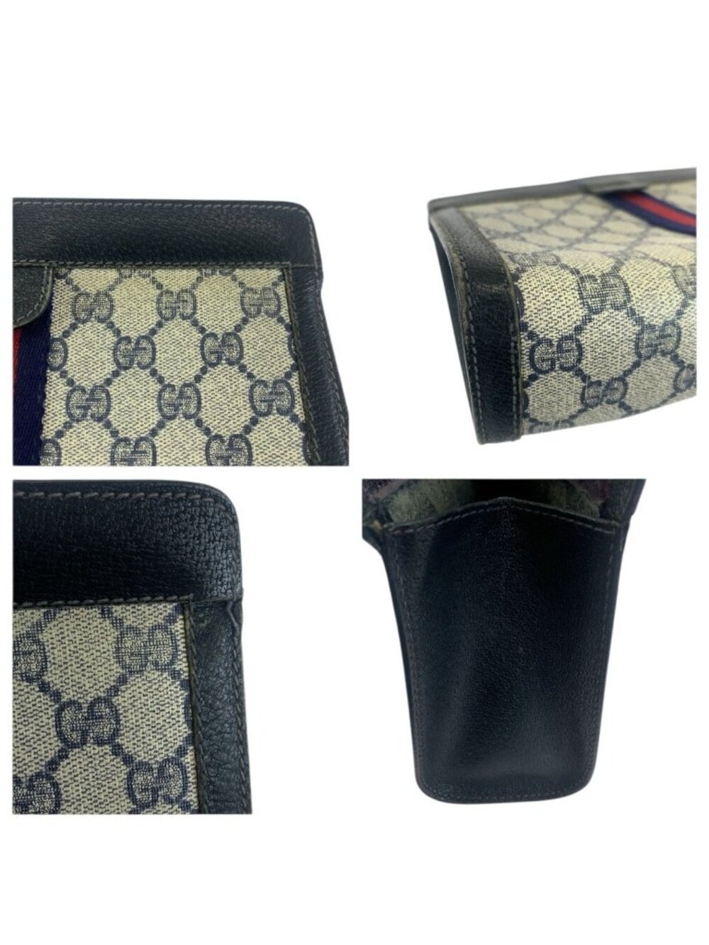 Gucci Vintage Sherry Line Navy Red 67 014 Clutch - Picture 6 of 9